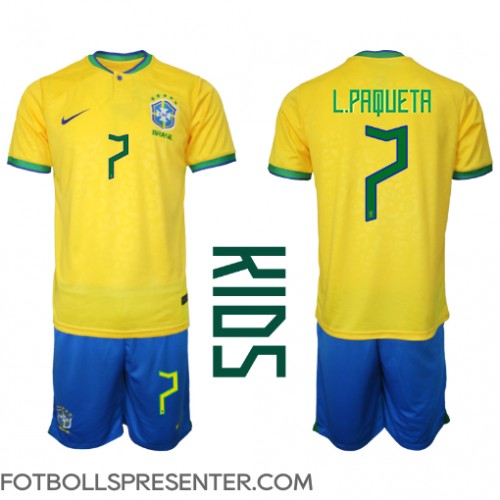 Brasilien Lucas Paqueta #7 Hemmatröja Barn VM 2022 Kortärmad (+ korta byxor)